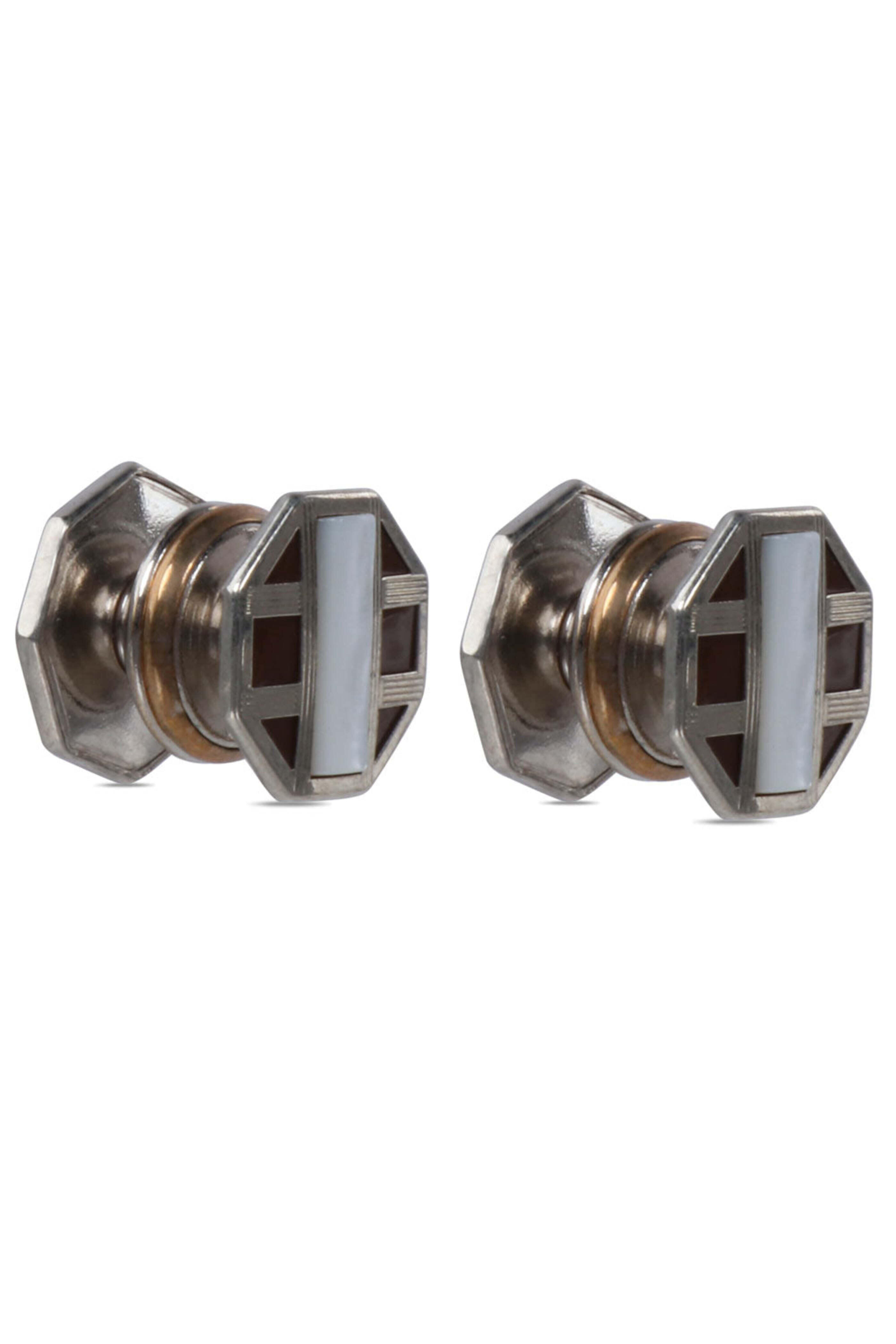 Spivey - Antique Brown Celluloid & Pearl Octagon Cufflinks
