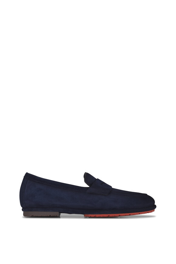 Santoni Carla Navy Suede Penny Loafer - view 3