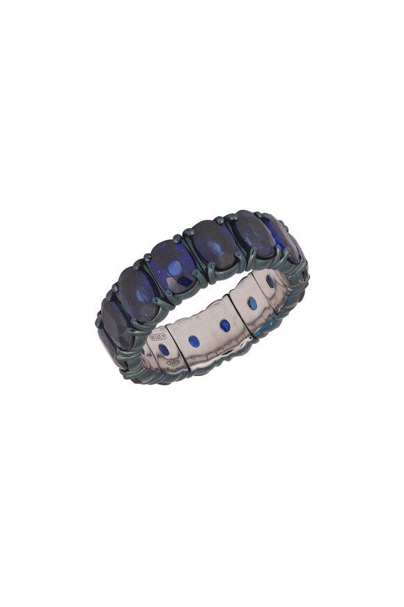 ZYDO 18k White Gold Oval Cut Sapphire Stretch Ring - view 1