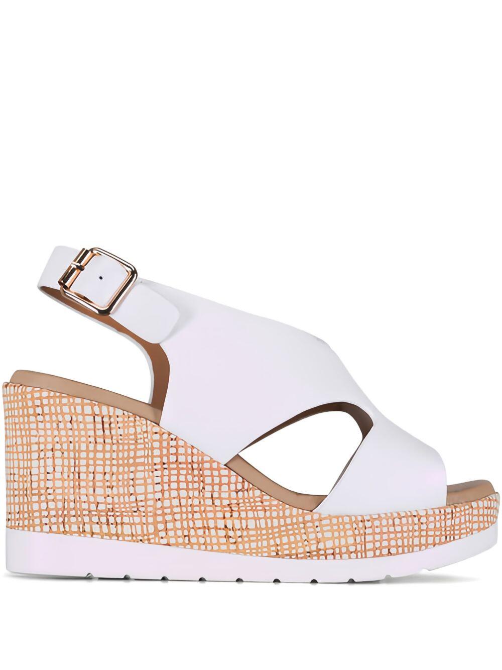 Ron White - Dacota White Leather Wedge Sandal, 80mm