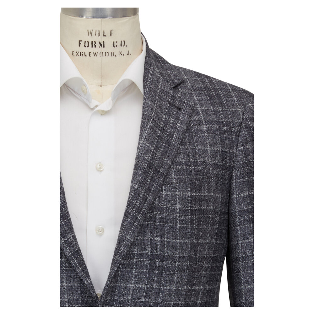 Canali Charcoal Gray Silk And Wool Plaid Sportcoat 6357