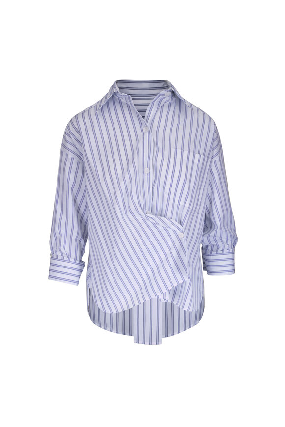 TWP Earl White & Blue Wrap Stripe Shirt