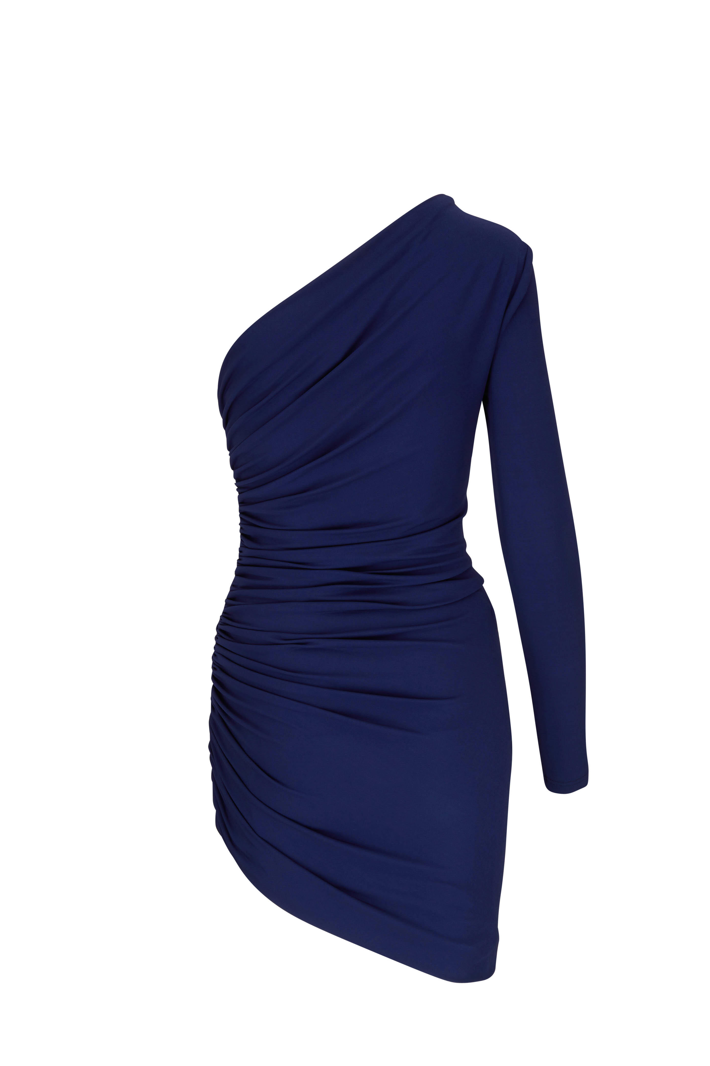 Michael Kors Collection - Navy Blue Ruched One Shoulder Dress