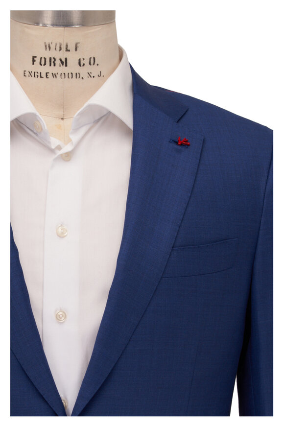 Isaia Sanita 170s Blue Wool Blend Suit