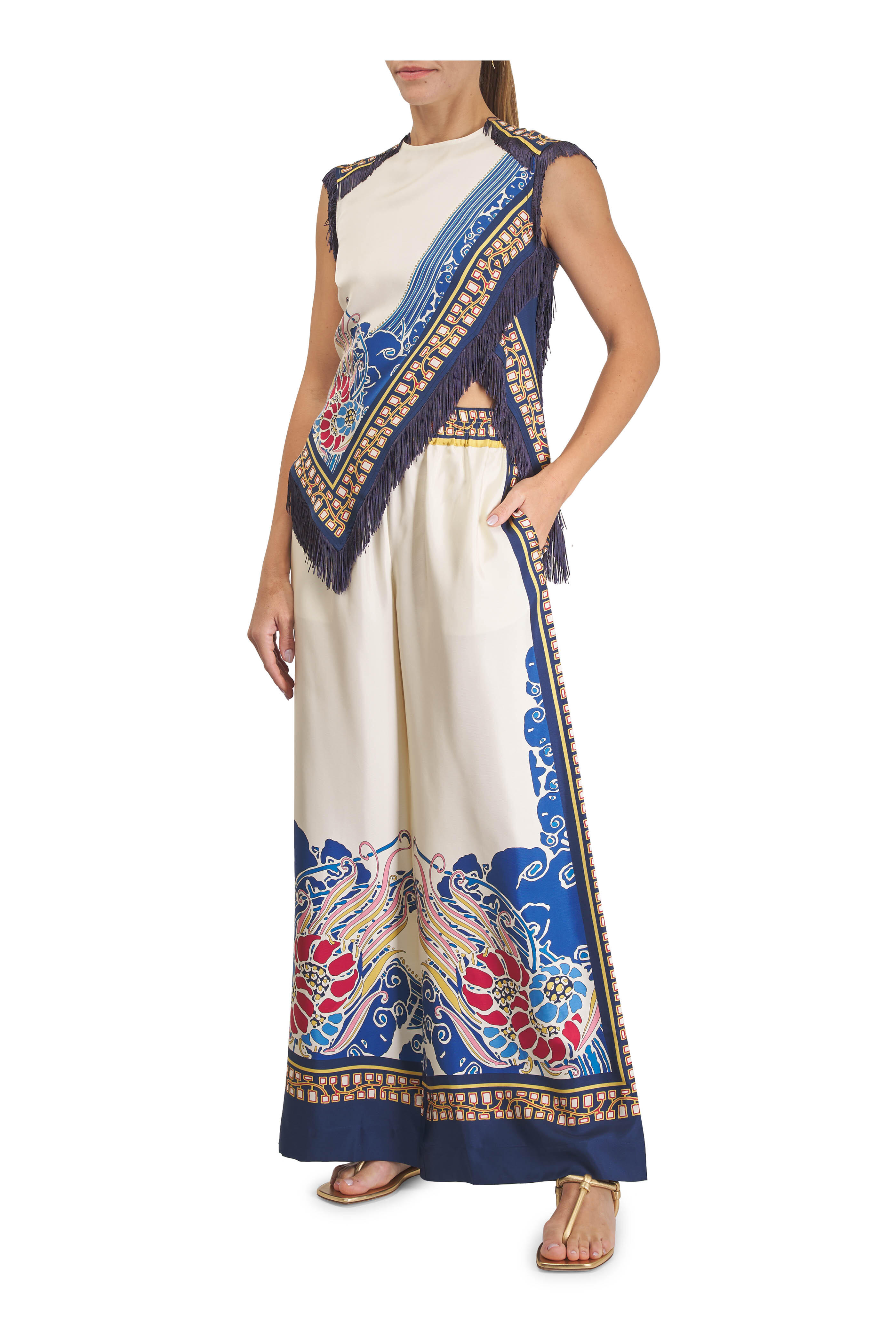 La DoubleJ - Lemuria Placée Blue Silk Twill Palazzo Pant