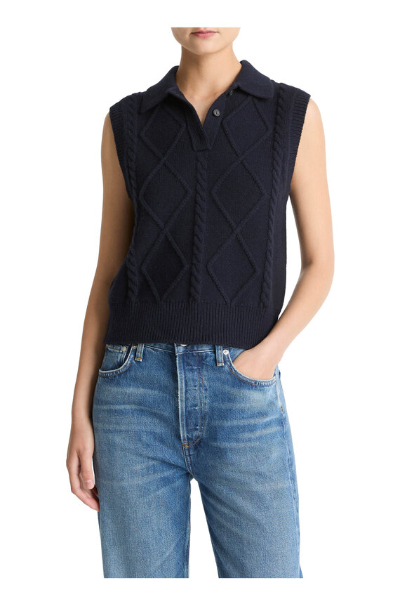 Vince Coastal Blue Cable Knit Sweater Vest - view 2