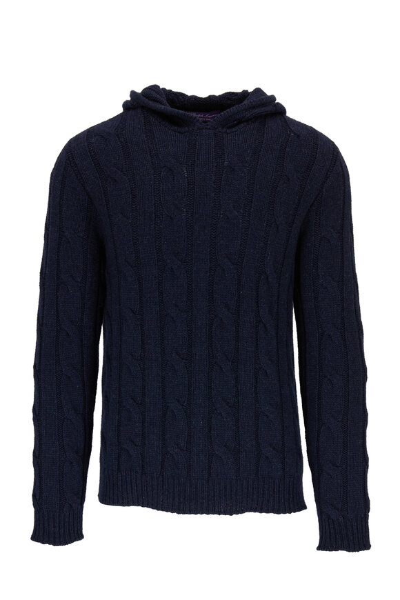 Ralph Lauren Purple Label - Navy Cashmere Cable Knit Hoodie