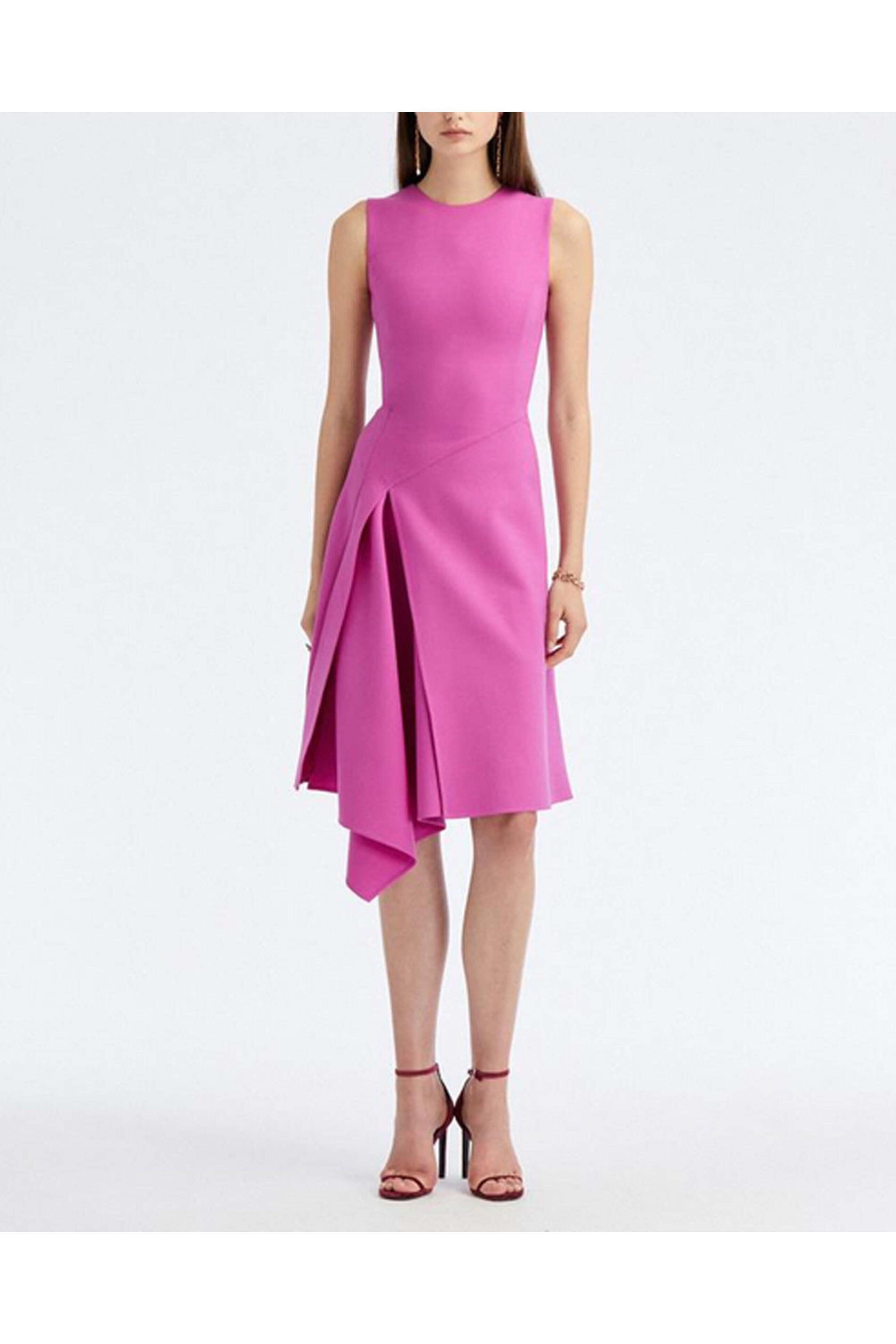Oscar de la Renta - Orchid Sleeveless Drape Wool Dress