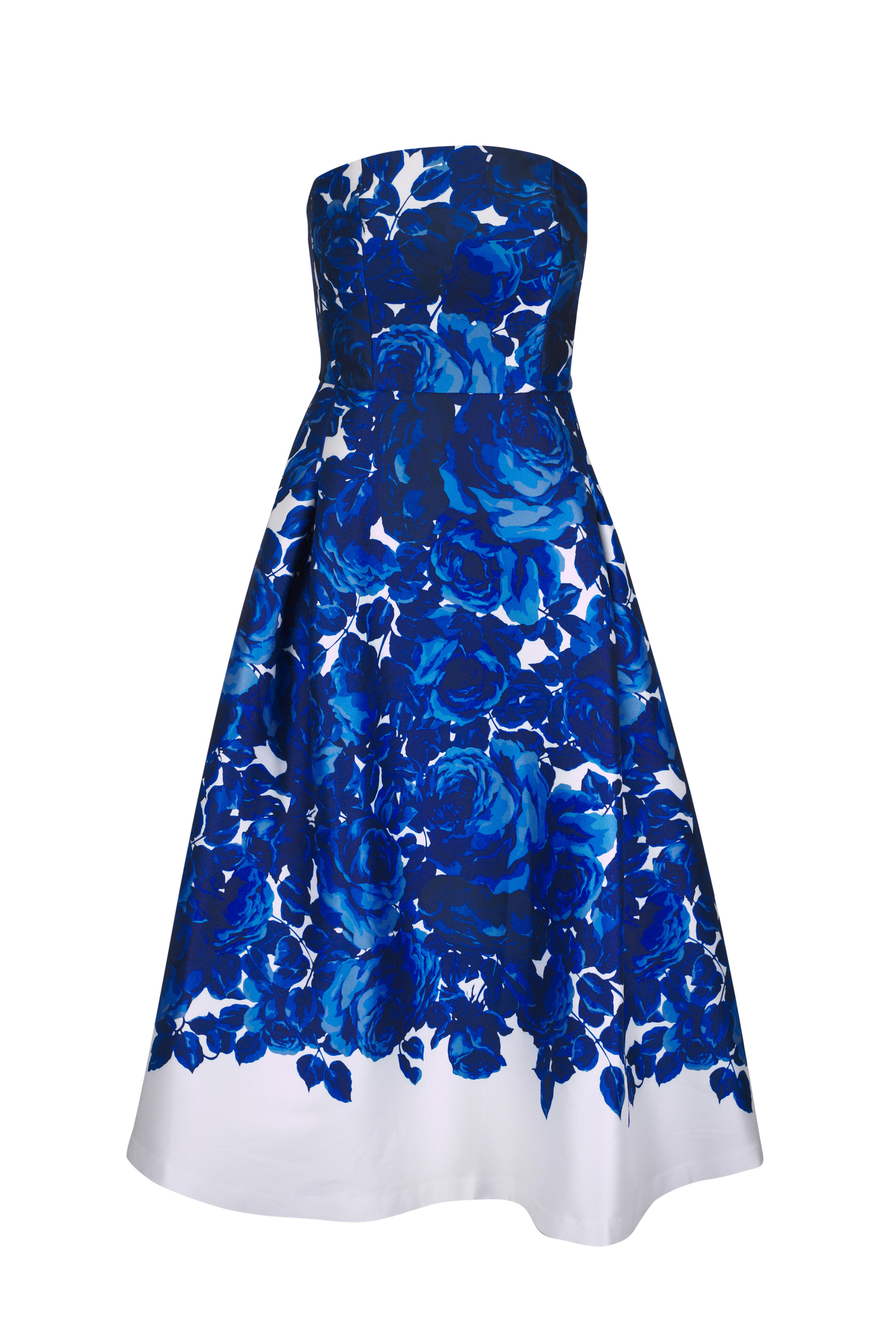 Sachin + Babi - Shay Blue Nocturne Roses Print Stretch Mikado Gown