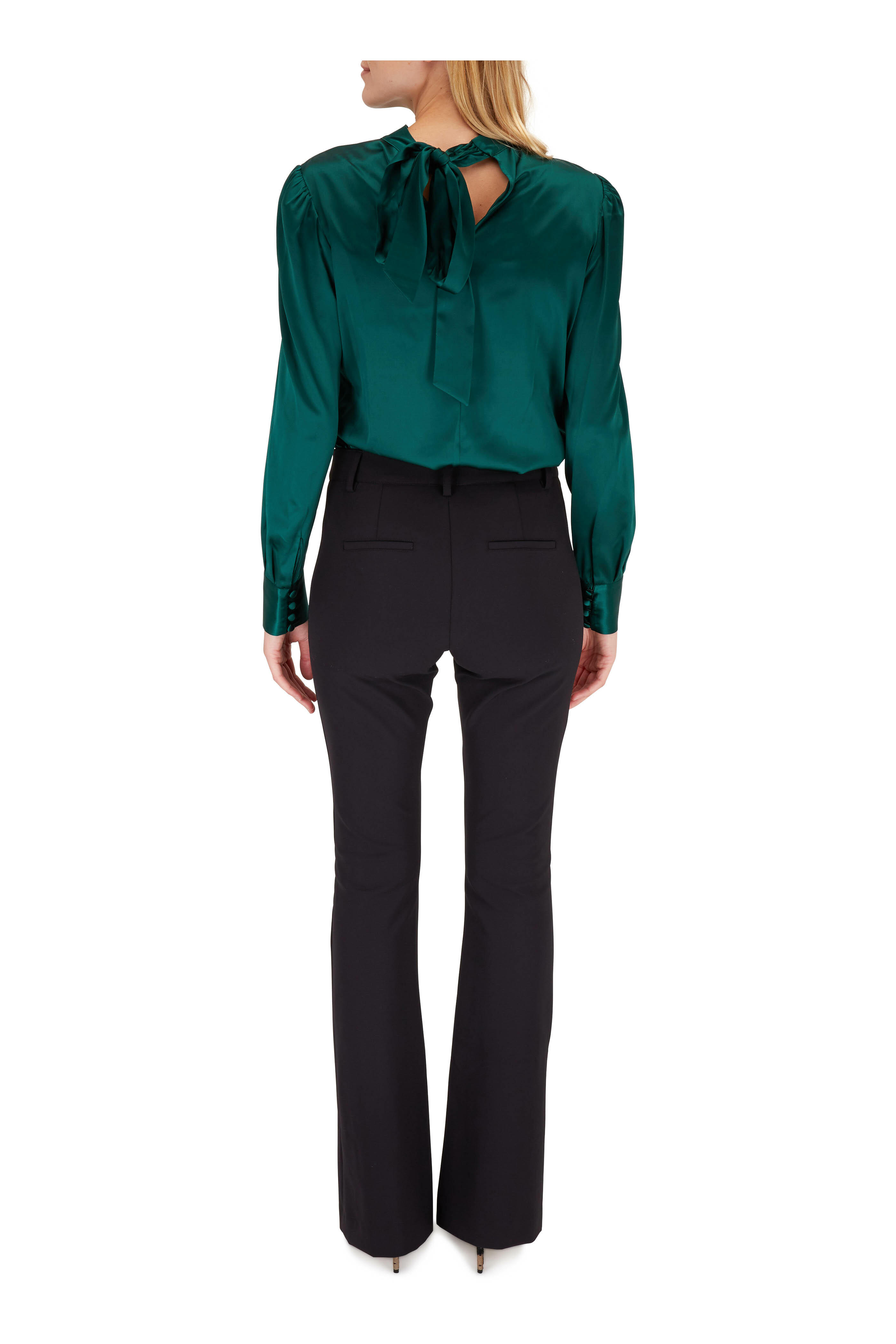 Veronica Beard - Wade Green Stretch Silk V-Neck Top