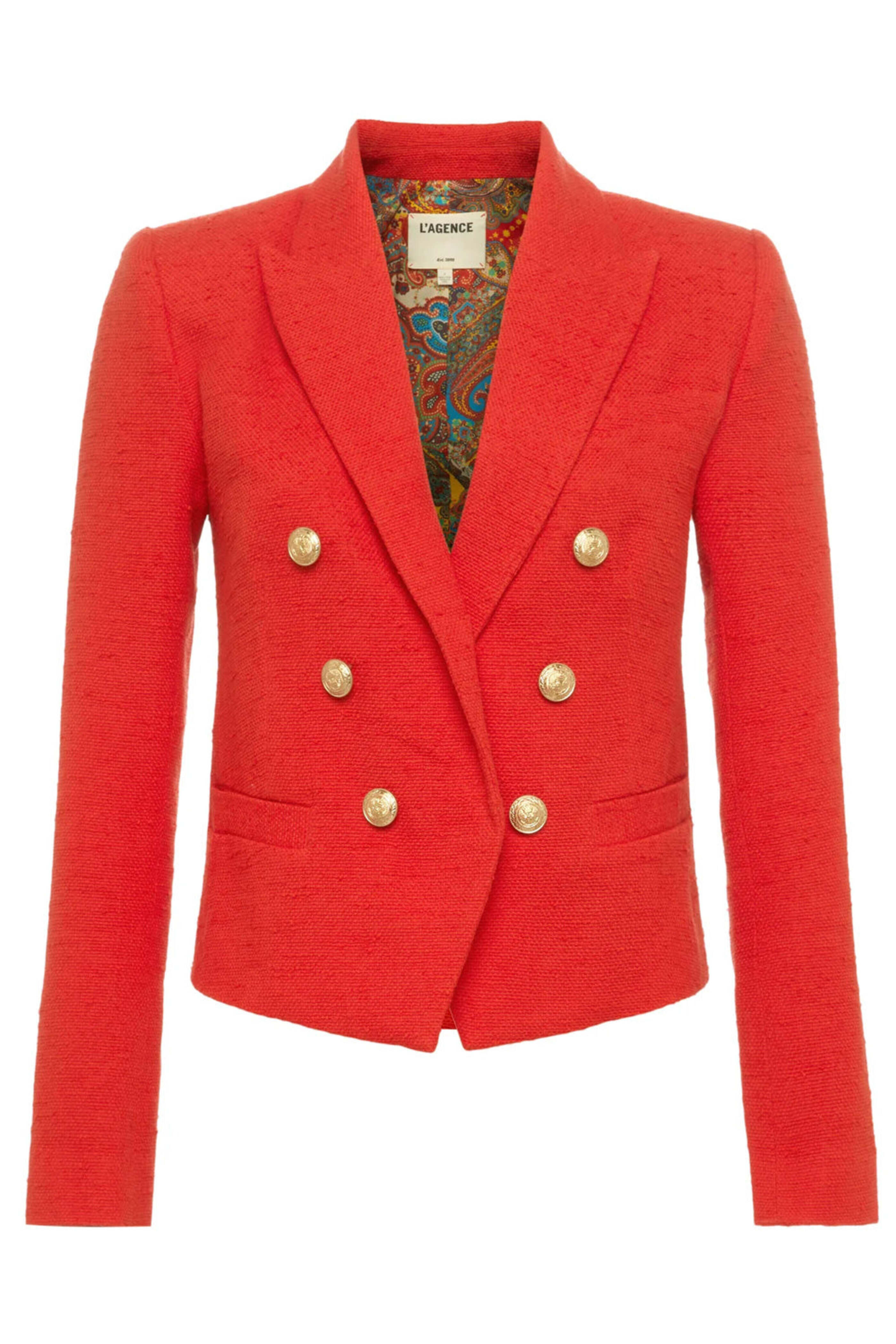 L'Agence - Fire Red Double Breasted Brooke Crop Blazer
