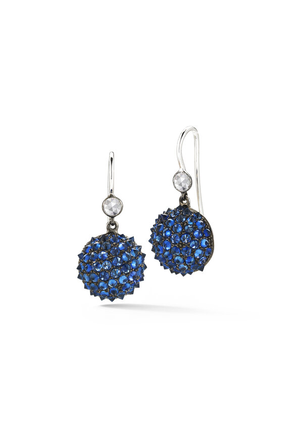 Nam Cho - White Gold Blue Sapphire & Diamond Wire Earrings  