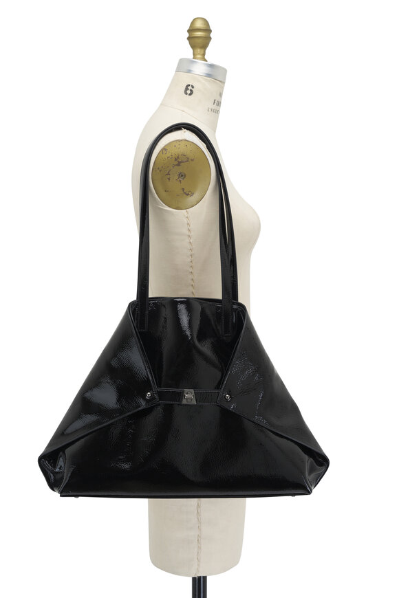 Akris - Medium Ai Black Crinkled Patent Leather Tote 