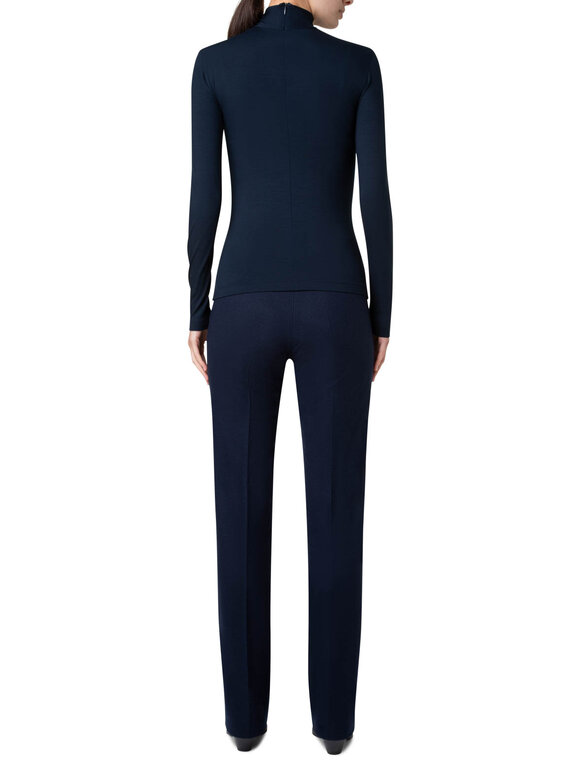 Akris Punto - Navy Blue Jersey Mock Neck Knit Top