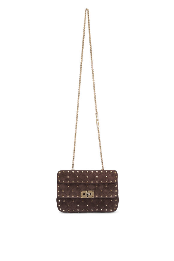 Valentino Garavani Small Rockstud Brown Suede Chain Bag - view 1