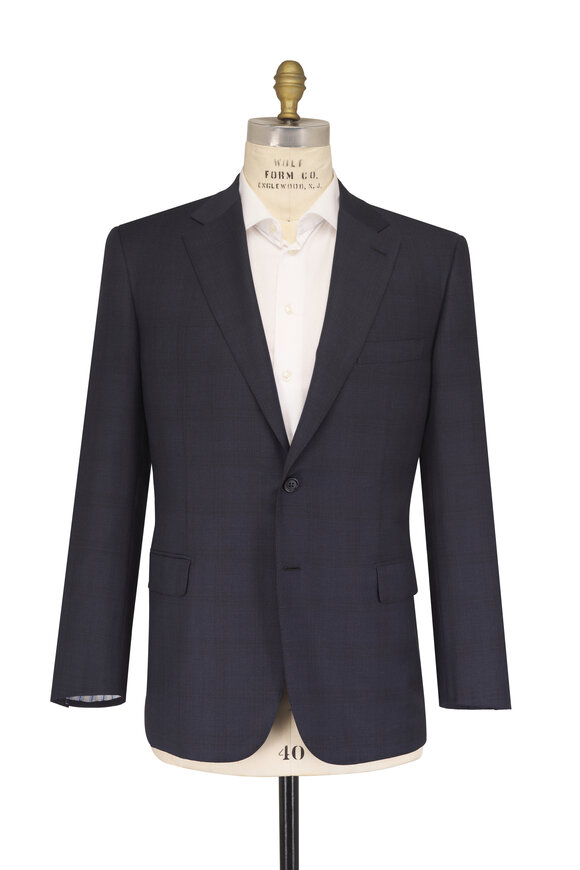 Brioni Navy Blue 150's Check Wool Suit - view 2