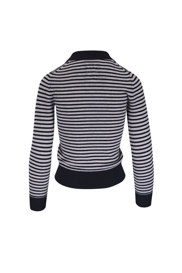 Nili Lotan Prescott Dark Navy Stripe Cashmere Polo - view 3