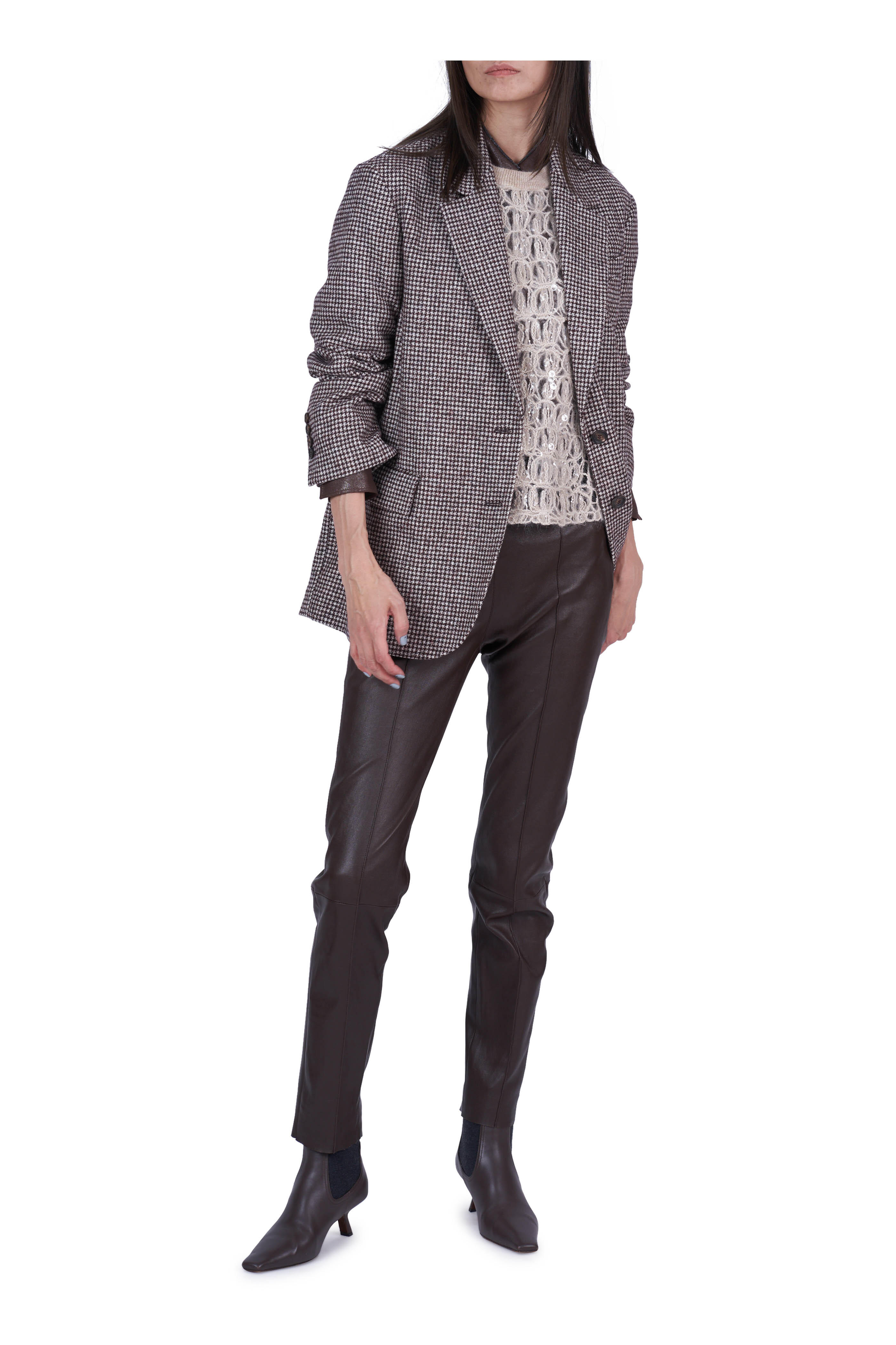 Brunello Cucinelli - Beige Croc Effect Knit T-Shirt