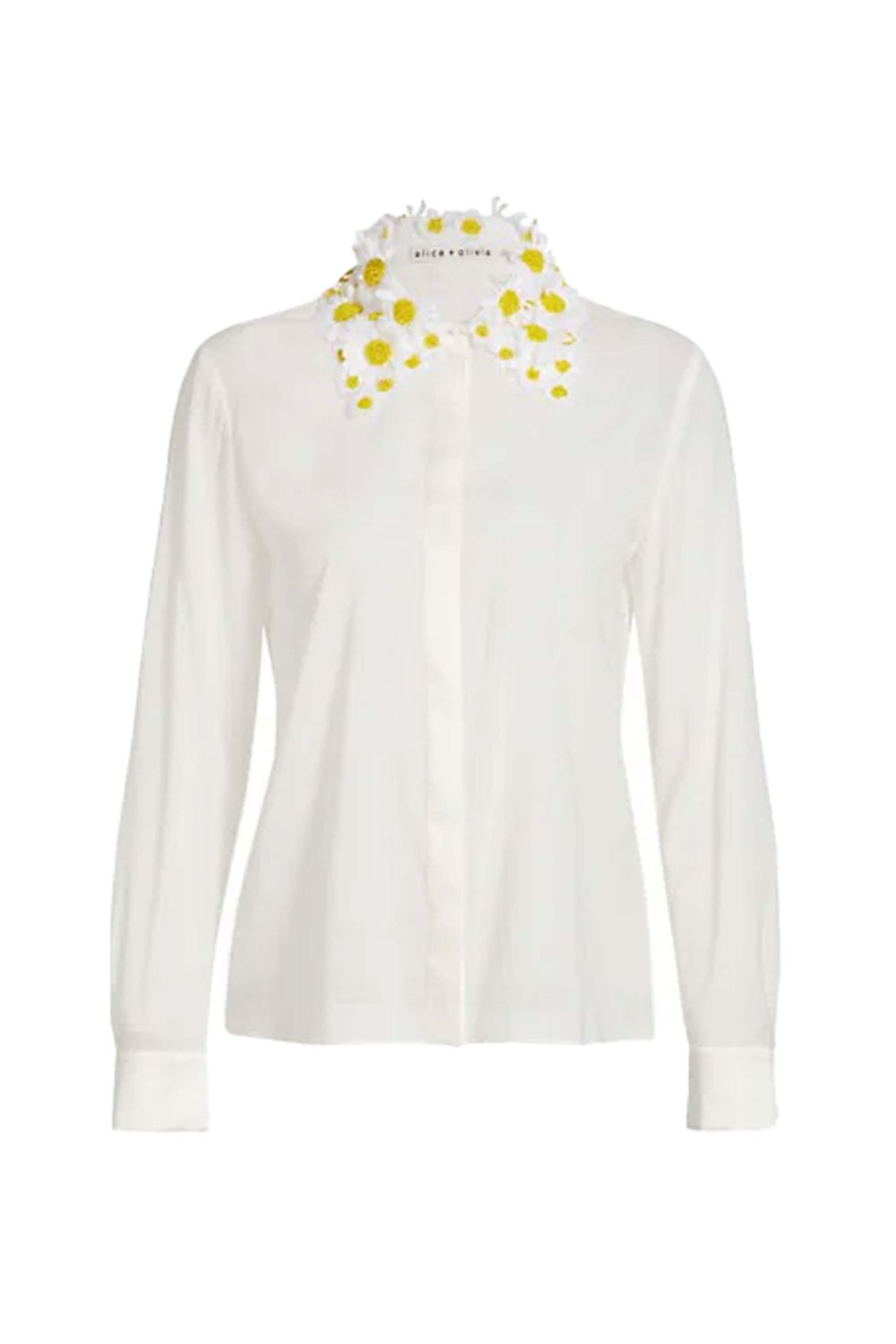 Alice & Olivia - Ecru and Multi Willa Daisy Embellished Top
