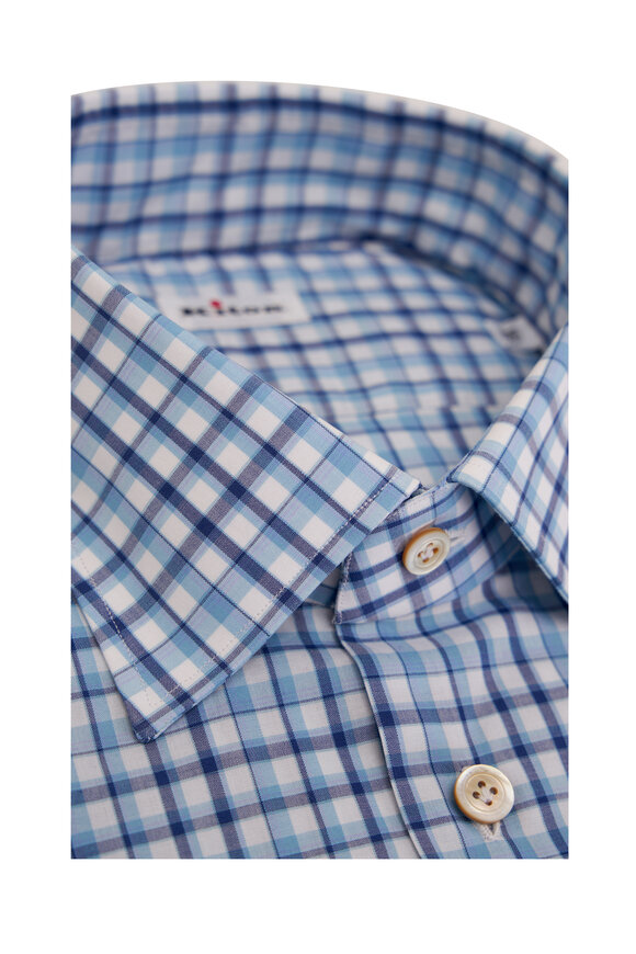 Kiton - Aqua Blue Plaid Dress Shirt