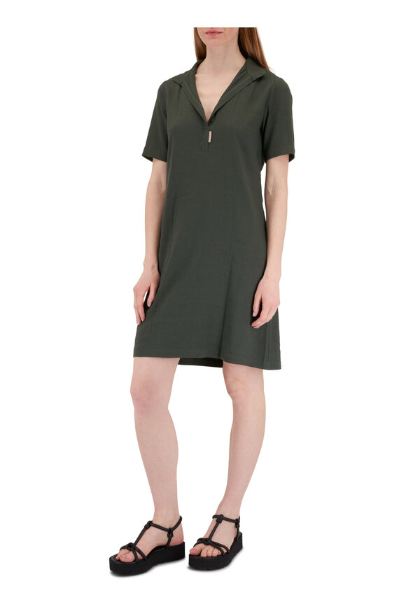 Peter Cohen - Paola Green Stretch Linen Collared Shirt Dress 