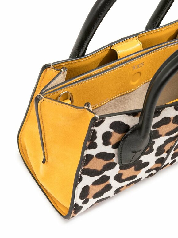 Tod's - Manici Leopard & Yellow Leather Mini Shopper Tote