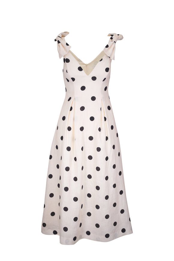 Zimmermann Crush Black & White Polka Dot V-Neck Midi Dress