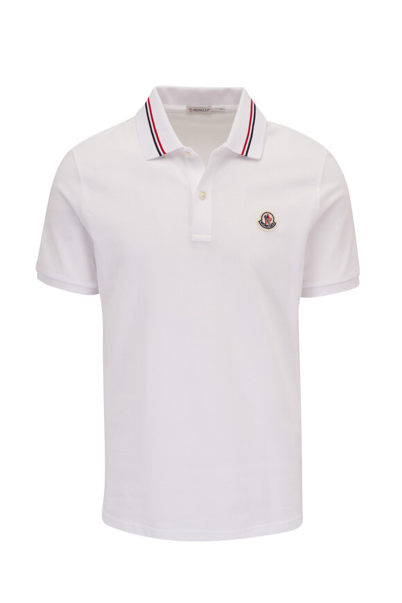 Moncler White Tipped Short Sleeve Polo