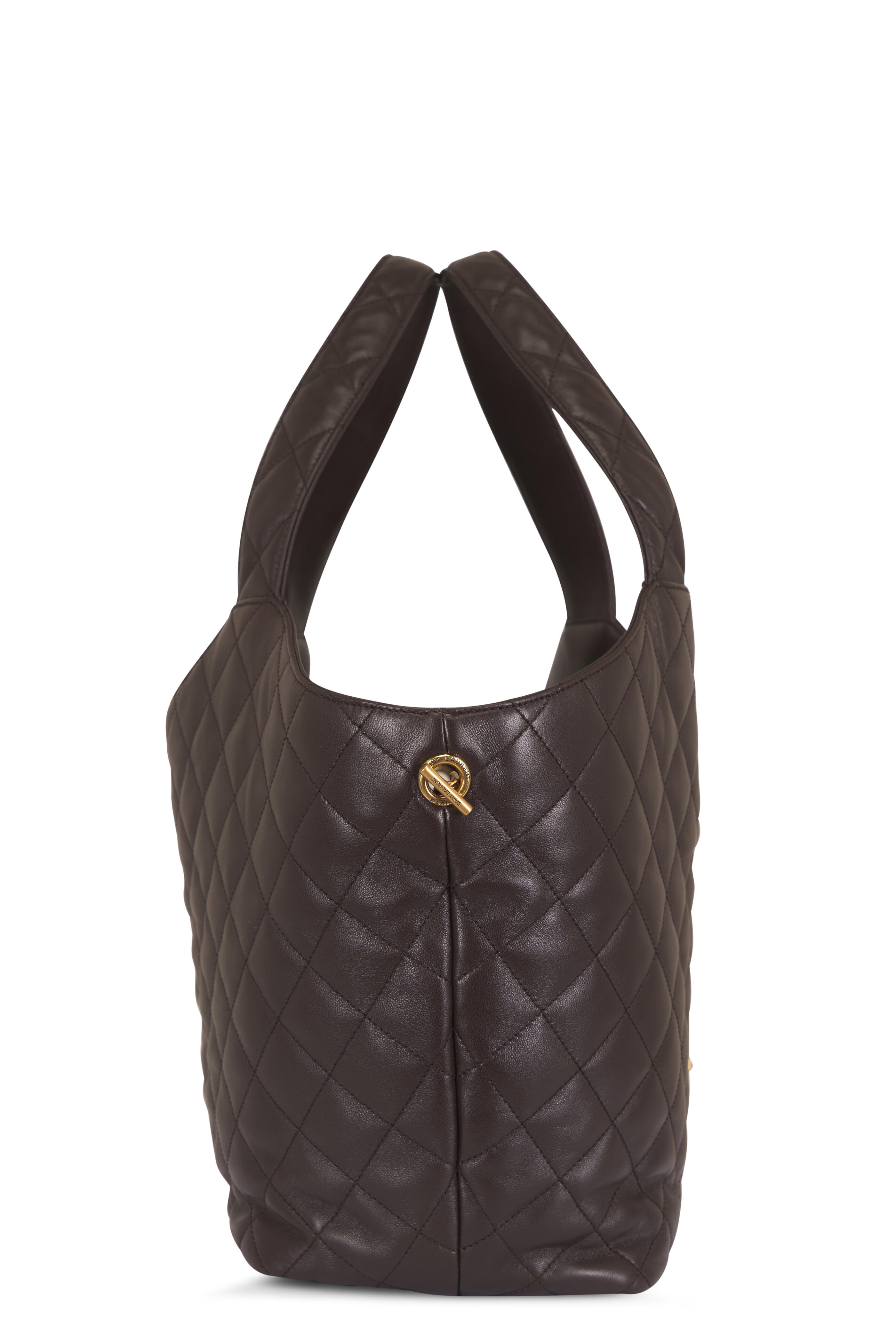 Saint Laurent - Medium Icare Dark Chocolate Leather Shopping Tote - view 5