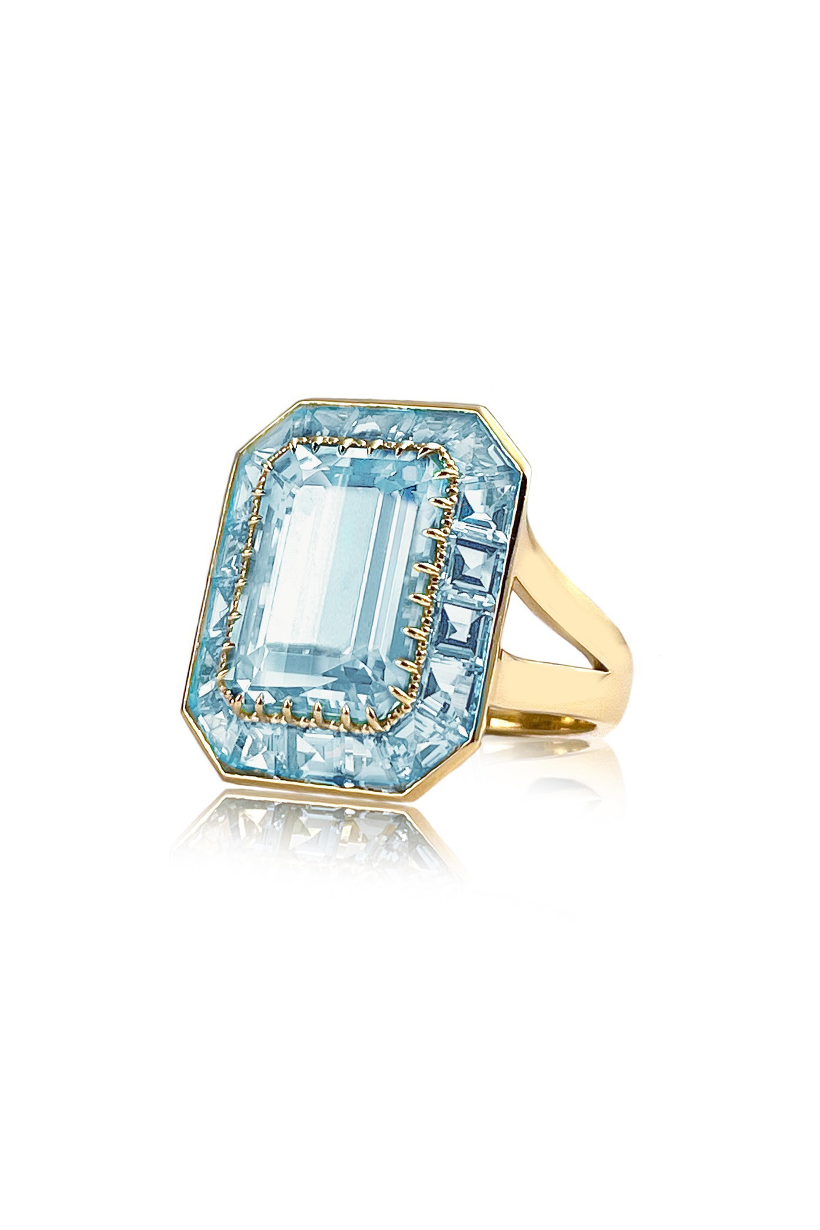 Nam Cho - 18k Yellow Gold Bezel Set Aquamarine Cocktail Ring