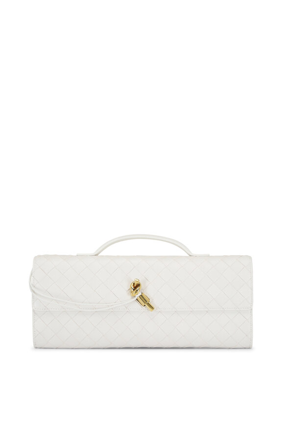 Bottega Veneta Andiamo White Intrecciato Leather Clutch