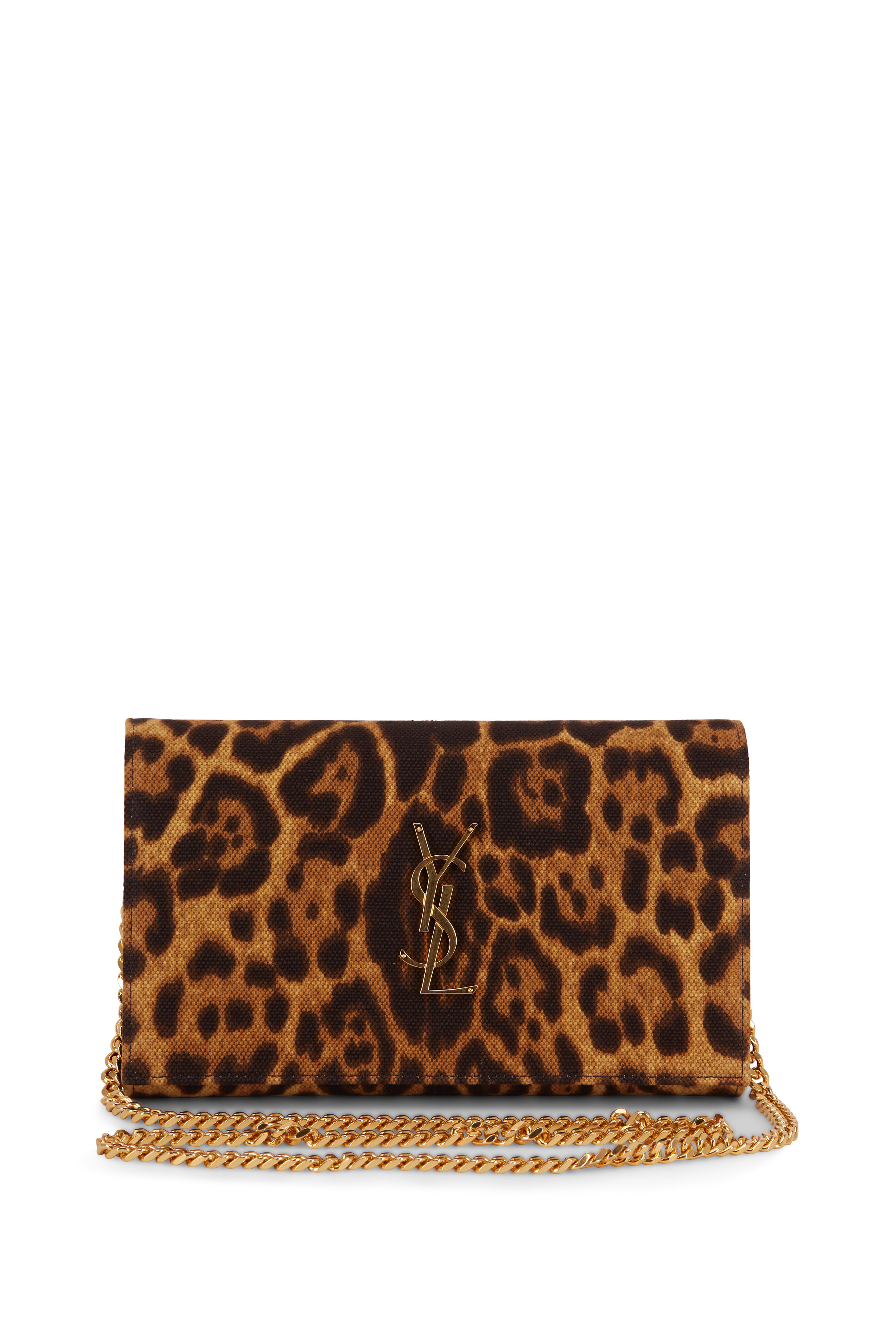 Saint Laurent Monogram Leopard Print Canvas Chain Wallet