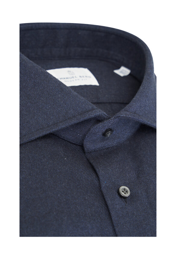 Emanuel Berg - Solid Navy Cotton Sport Shirt