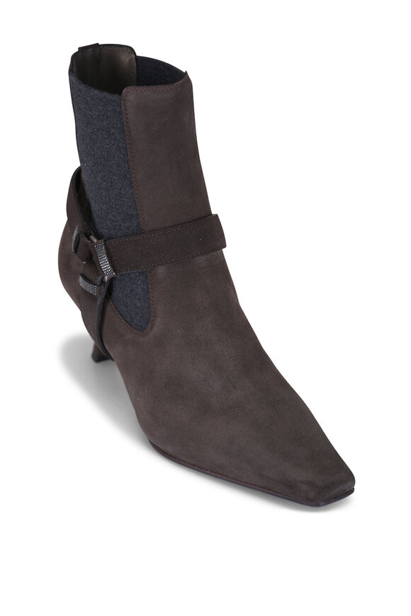 Brunello Cucinelli City Buckle Brown Suede Ankle Boot, 55mm - view 1