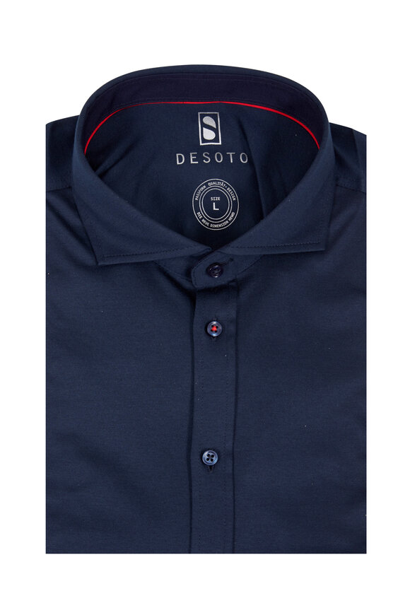 Desoto Solid Navy Blue Knit Sport Shirt 