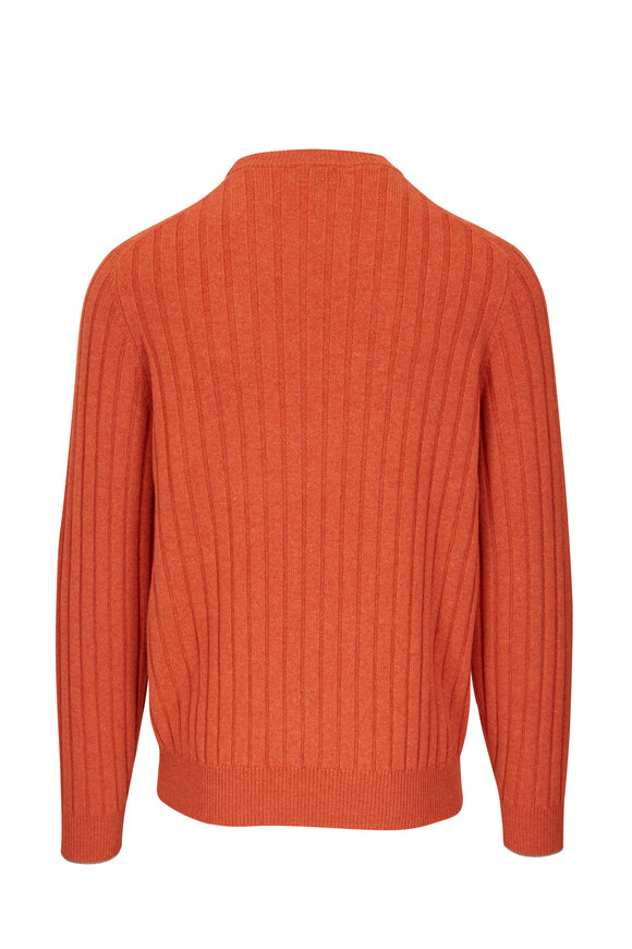 Brunello Cucinelli - Orange Ribbed Crewneck Sweater