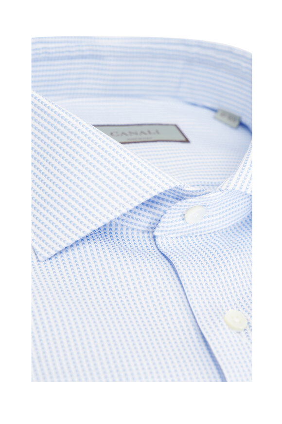 Canali - Blue & White Textured Cotton Dress Shirt