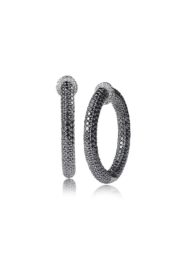 Nam Cho 18-karat Black Diamond "Tube" Pave Hoop Earrings - view 1