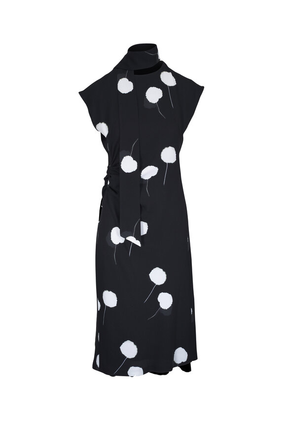 Akris Black Dandelion Print Midi Dress