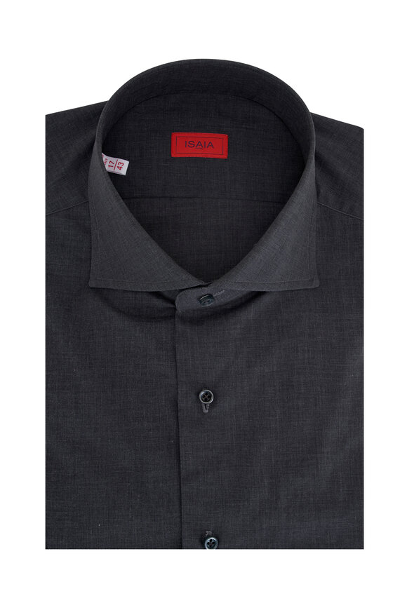 Isaia Dark Gray Mélange Cotton Dress Shirt