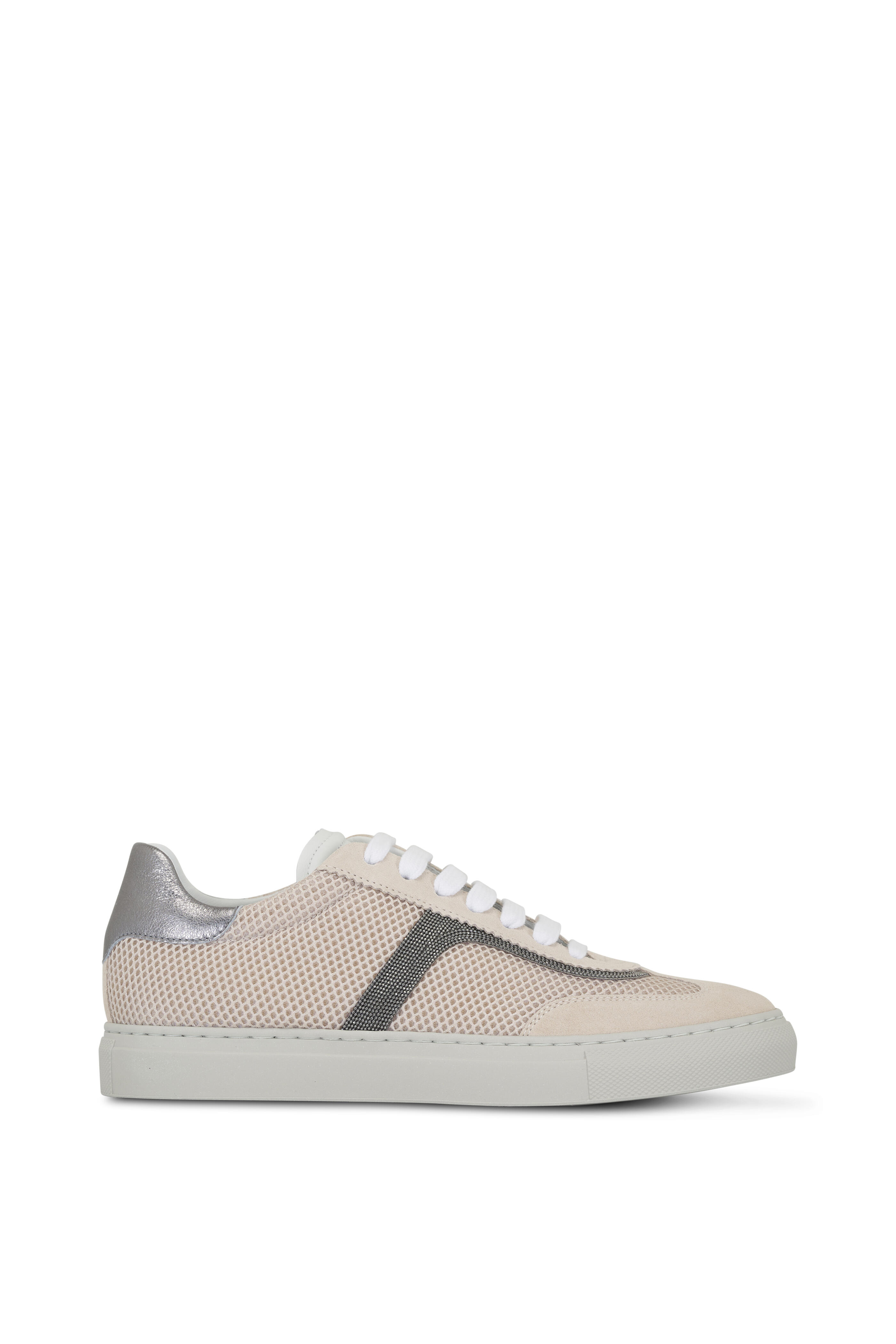 Brunello Cucinelli - Oat Monili Suede & Mesh Sneaker