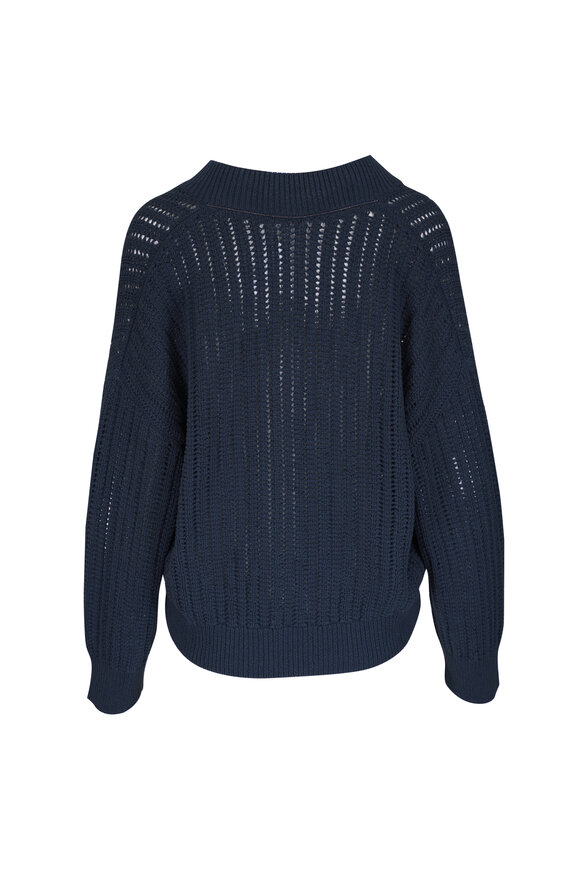 Brunello Cucinelli - Navy Cotton Open Knit Sweater