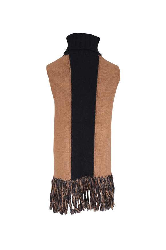 Moncler Brown & Black Pullover Fringe Cape - view 2