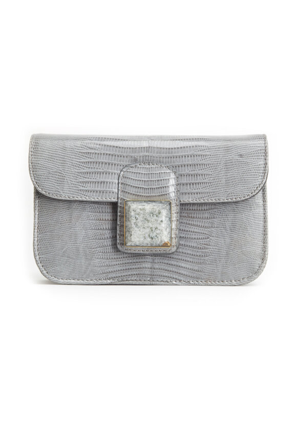 Daniella Ortiz - Bailey Grey Lizard Stone Flap Handbag