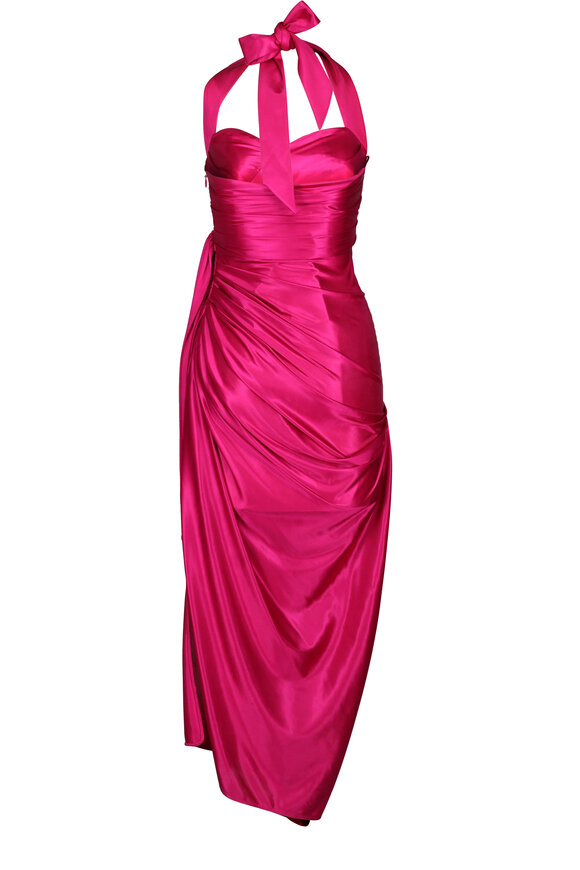 Balmain - Raspberry Draped Halter Maxi Dress | Mitchell Stores