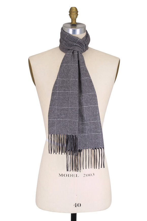 Fratelli Piacenza Dallas Black & Gray Plaid Silk & Cashmere Scarf - view 1