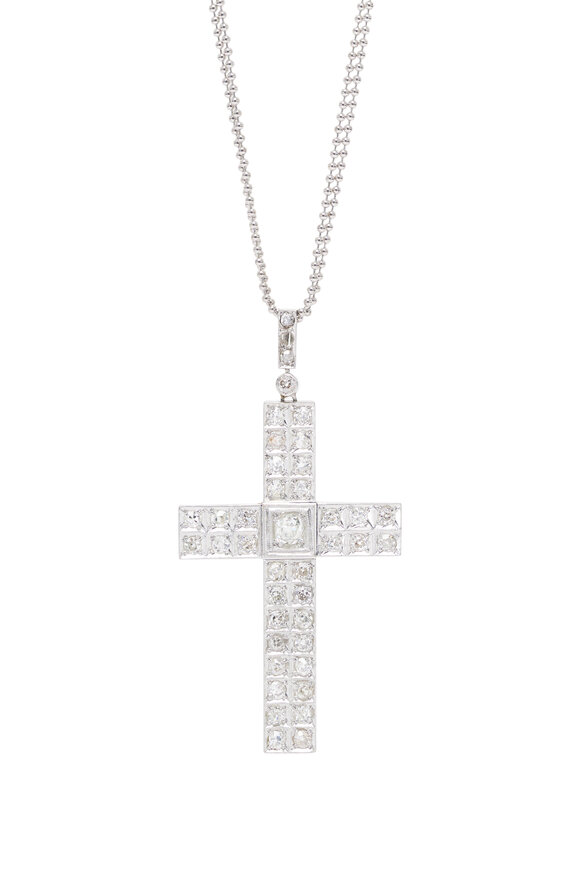 Renee Lewis Antique Diamond Cross Two Chain Necklace - view 2
