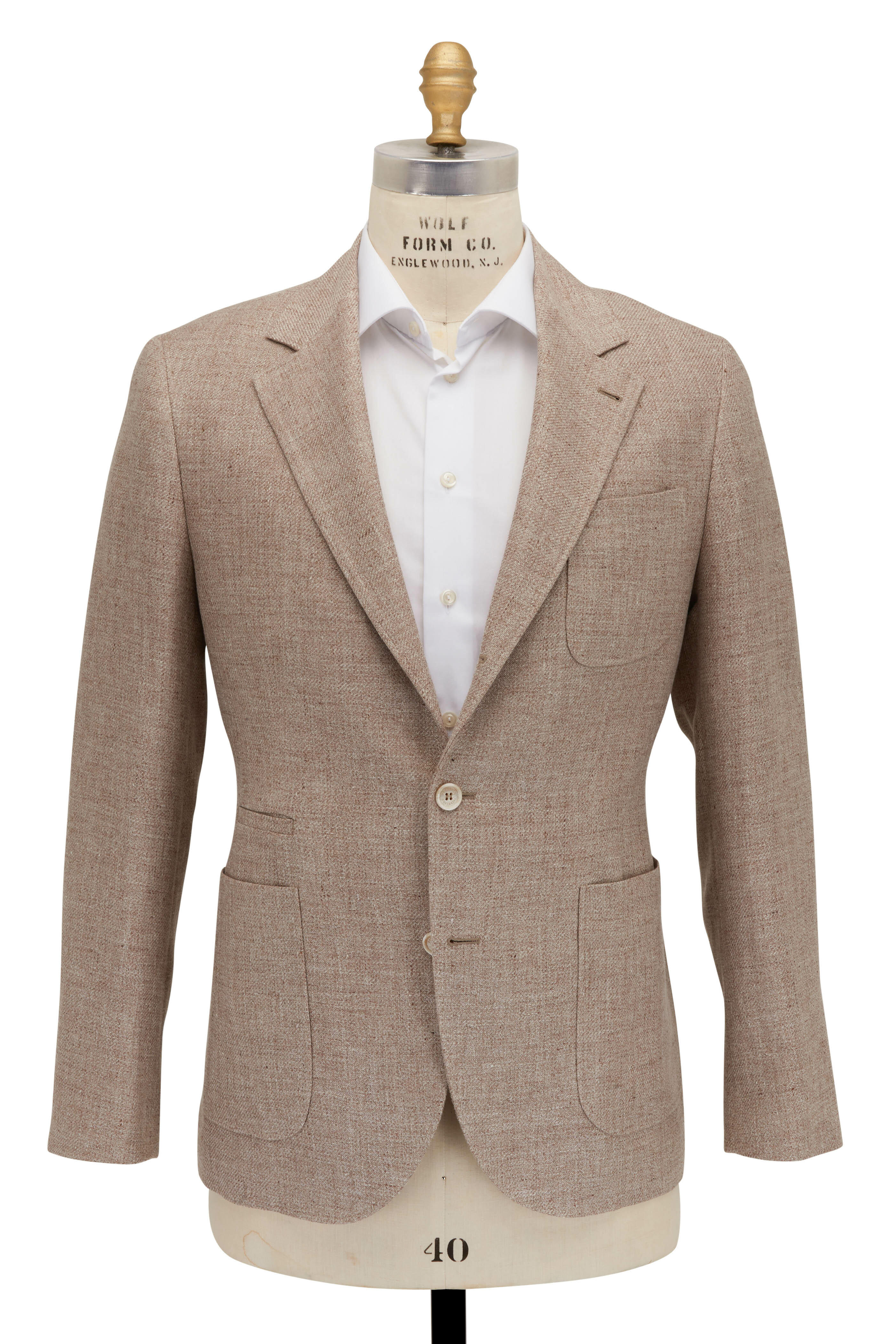 BRUNELLO CUCINELLI Double-Breasted Herringbone Linen Suit Jacket for Men