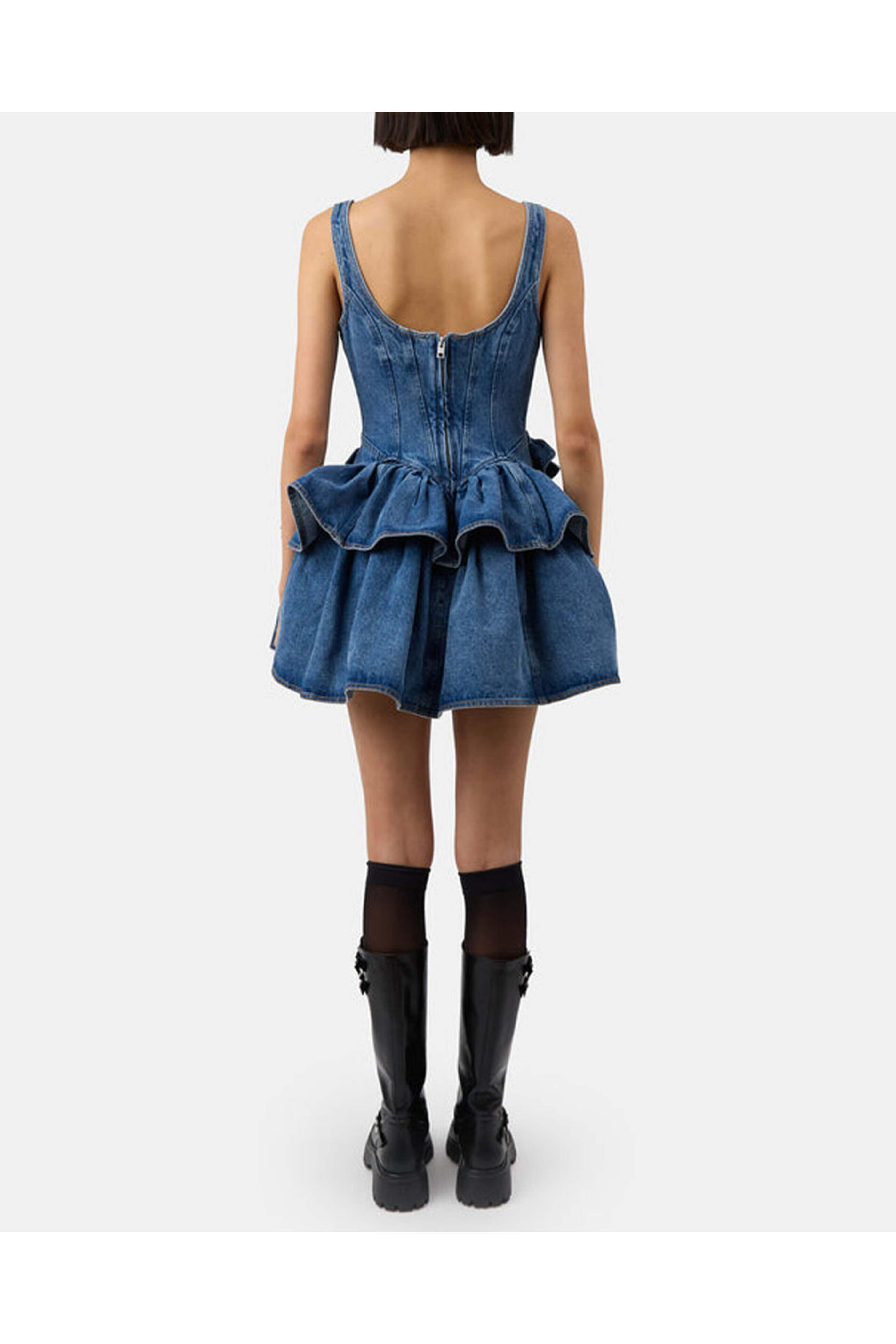 Aknvas - Devyn Denim Ruffle Mini Dress in Saxe Blue