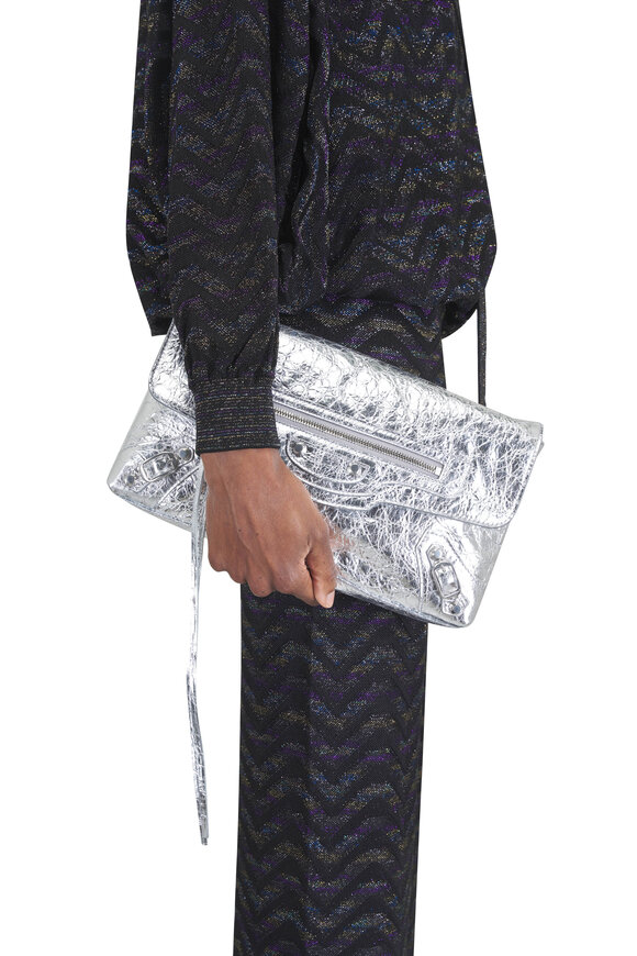 Balenciaga Le City Silver Metallic Leather Clutch - view 2